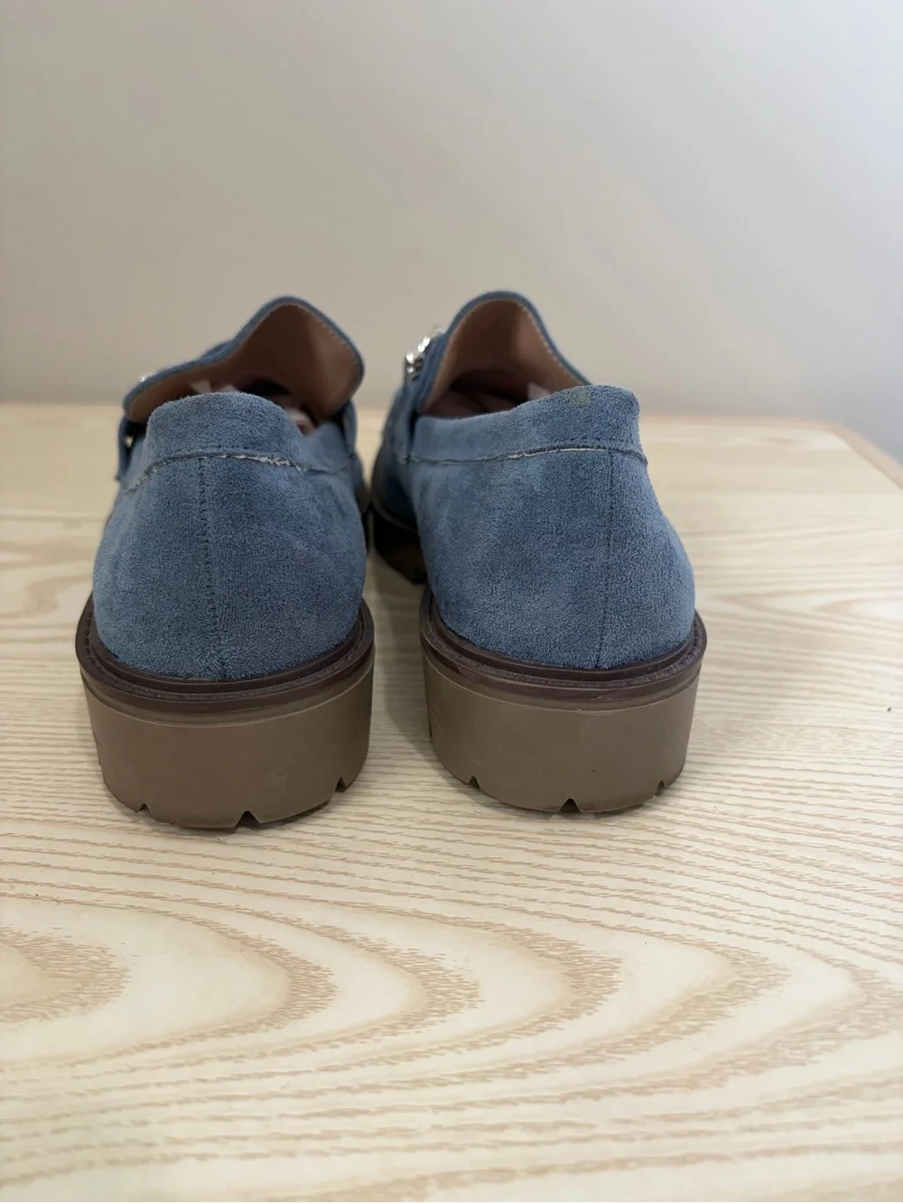 Journee Collection Blue Suede Loafers with Silver Bit